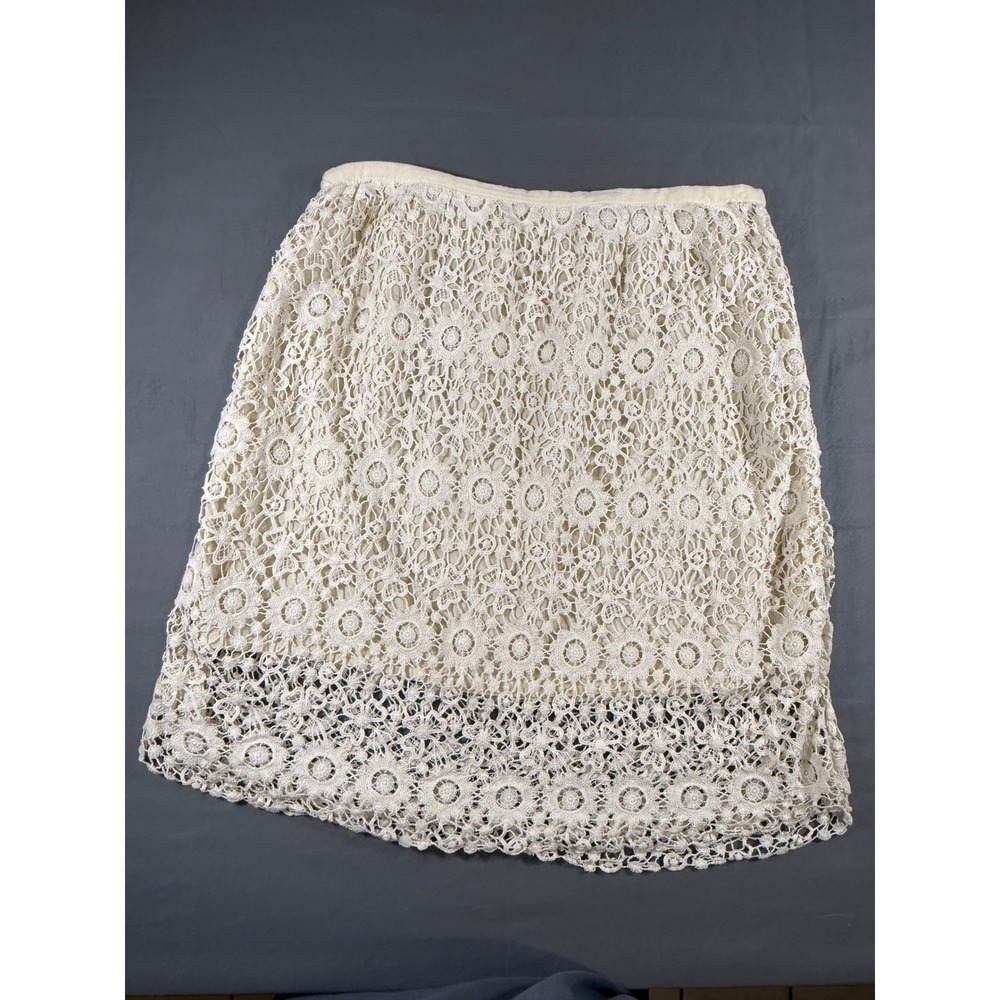 Solitaire By Ravi Khosla Ivory Crochet Lace overlay Midi Skirt Boho Festival